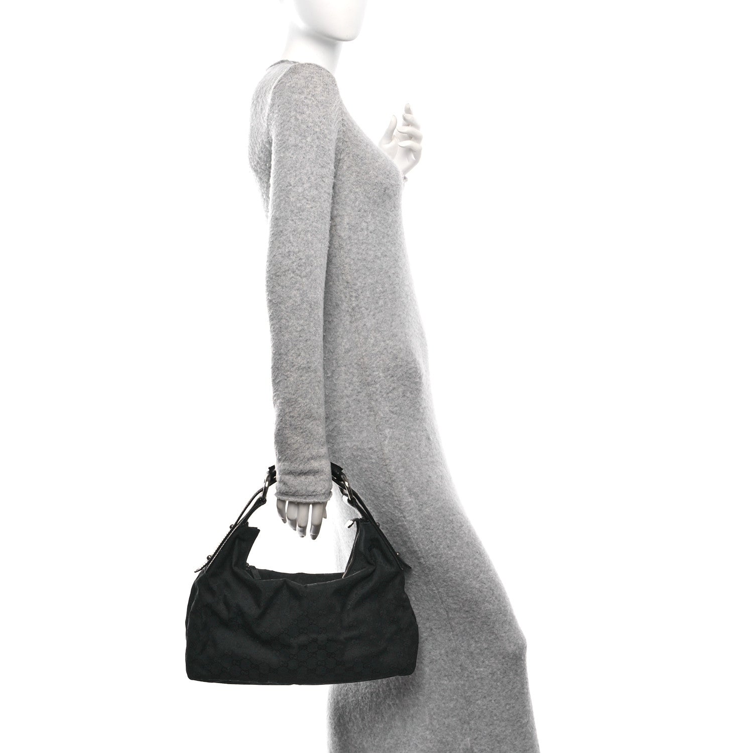Gucci Monogram Medium Horsebit Chain Hobo Black 2 of 10