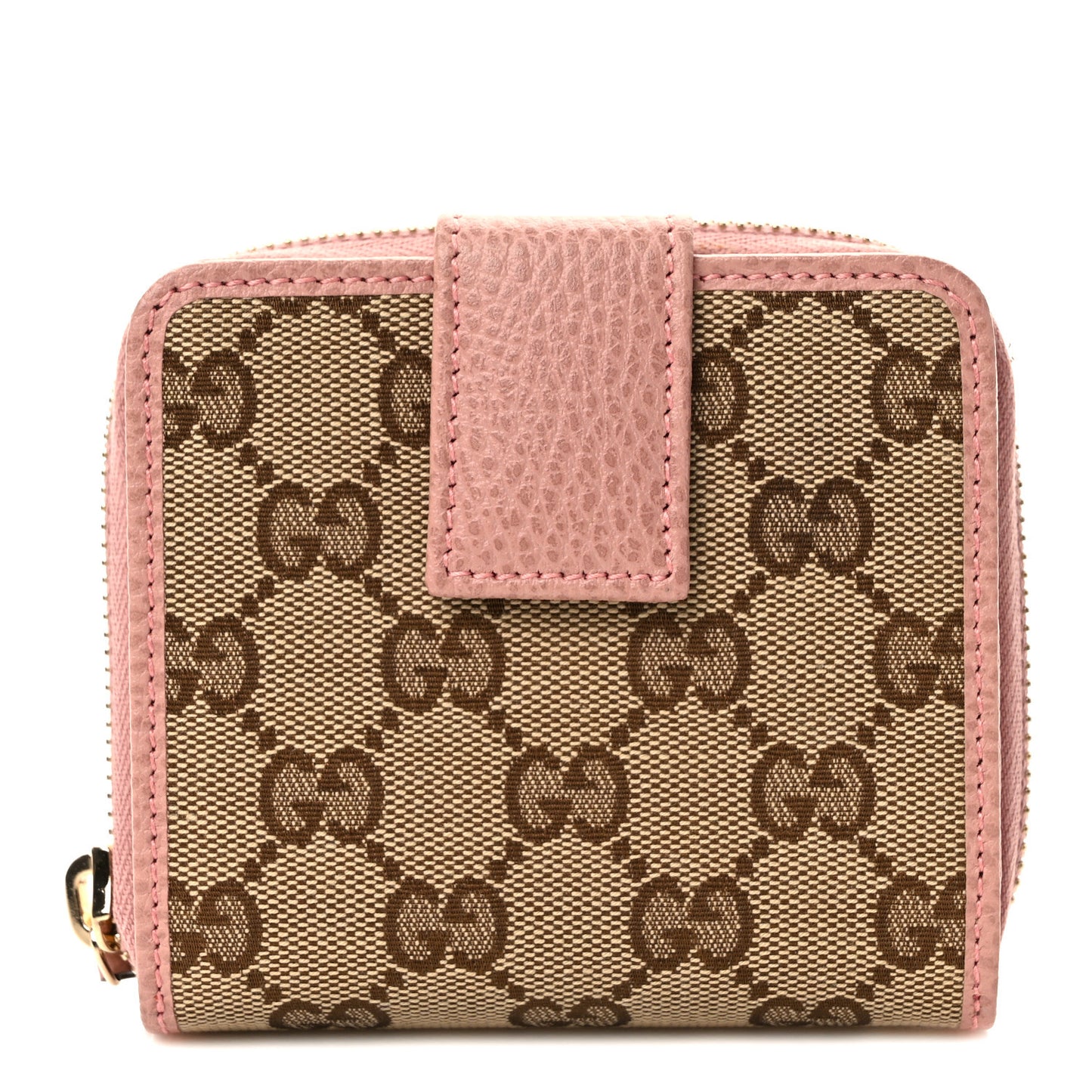 Monogram Dollar Calfskin Zip Around French Flap Wallet Beige Ebony Soft Pink