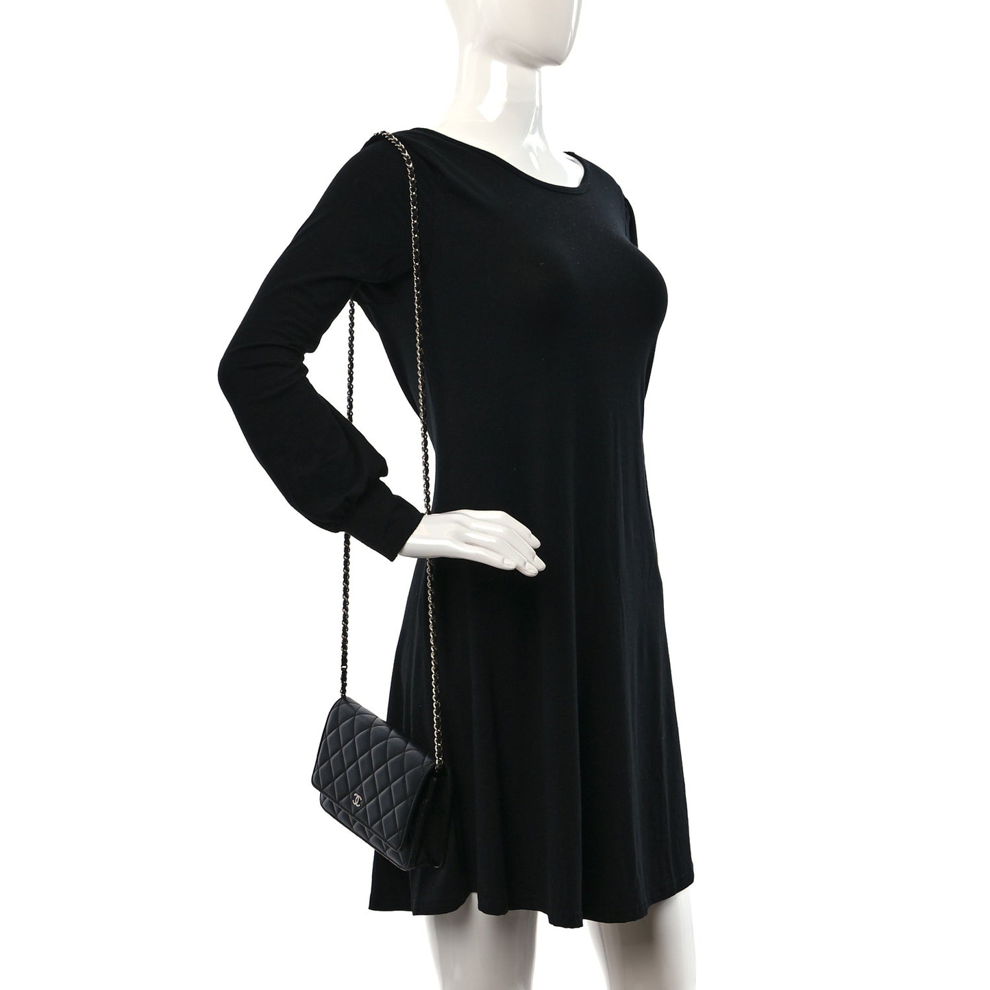 Lambskin Quilted Wallet On Chain WOC Black