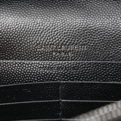 Saint Laurent Grain De Poudre Matelasse Chevron Monogram Monochrome Chain Wallet Black 5 of 9