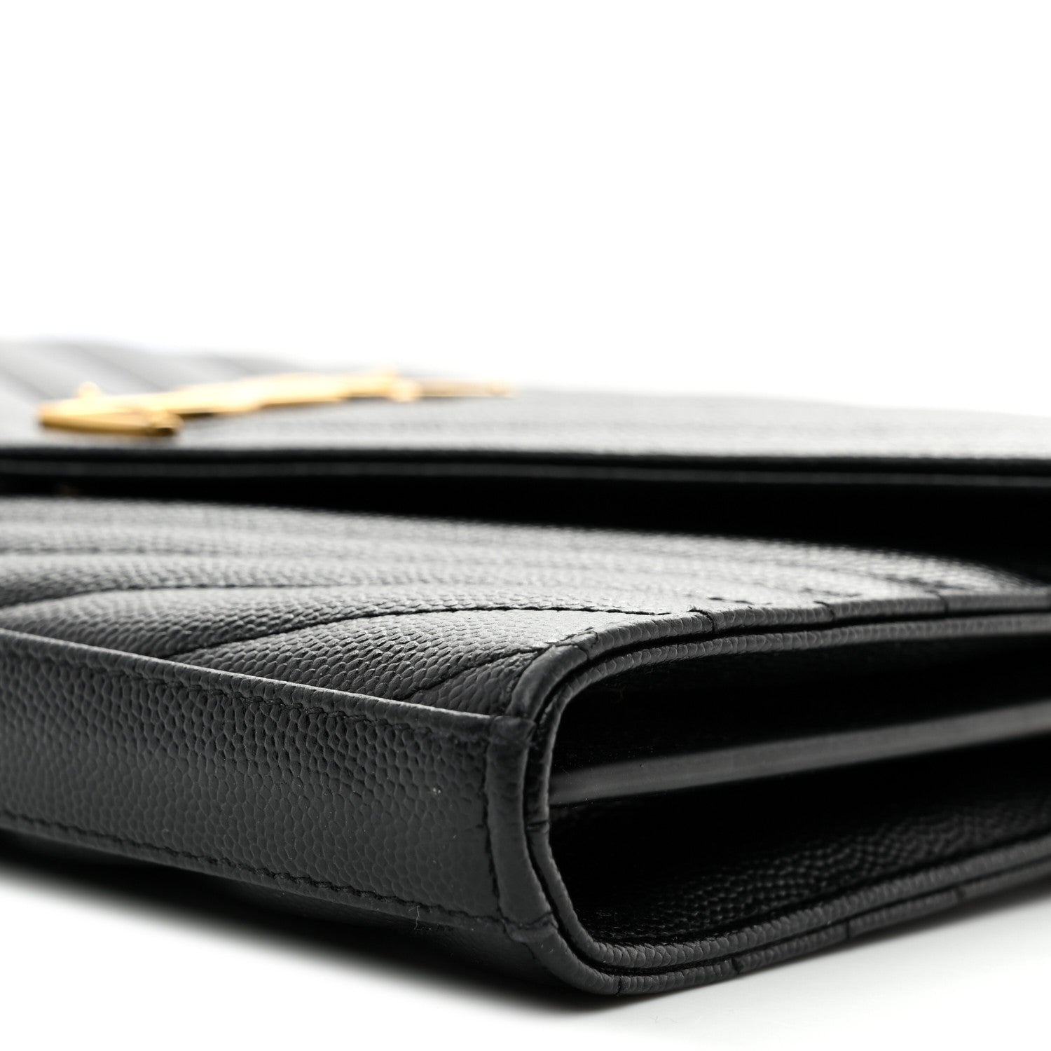 Saint Laurent Grain De Poudre Matelasse Chevron Monogram Chain Wallet Black 11 of 12