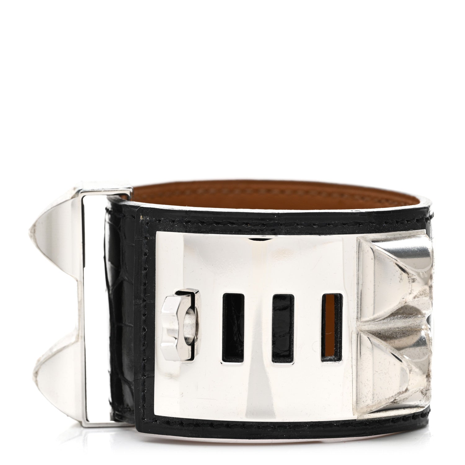 Hermes Shiny Alligator Collier de Chien CDC Bracelet T2 Black 2 of 4