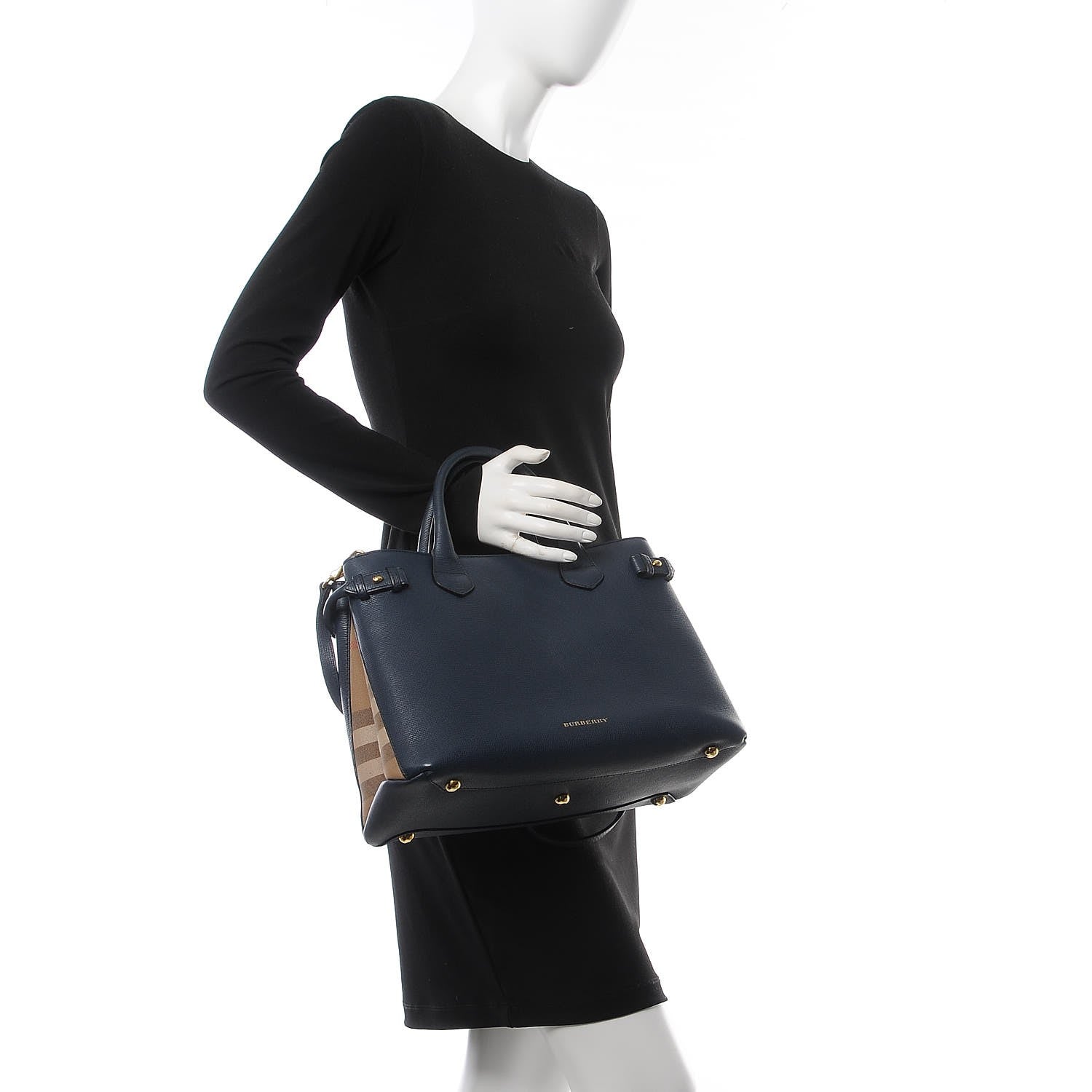Burberry Calfskin House Check Medium Banner Tote Ink Blue 2 of 8