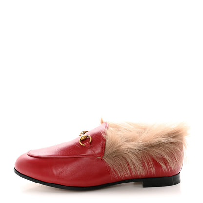 Gucci Malaga Kid Fur Womens Jordaan Loafers 37.5 Hibiscus Red Natural 1 of 8