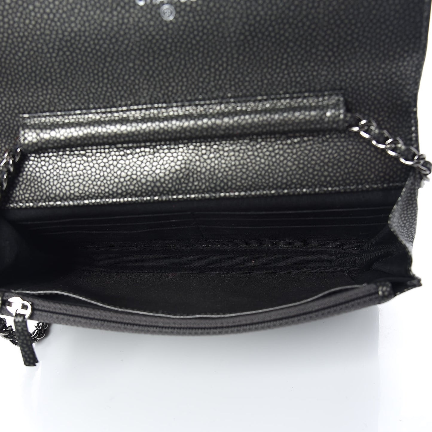 Metallic Caviar Timeless CC Wallet On Chain WOC Grey