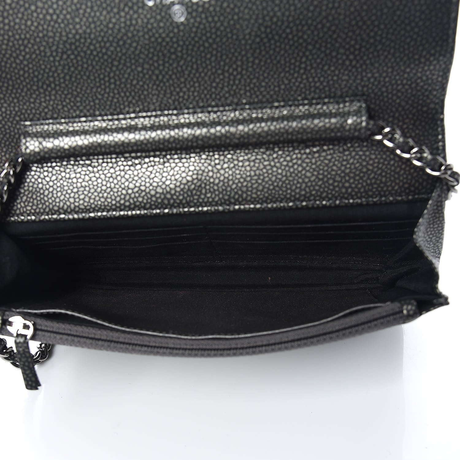 Chanel Metallic Caviar Timeless CC Wallet On Chain WOC Grey 5 of 12