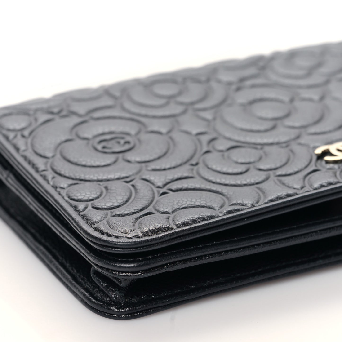 Caviar Camellia Embossed Wallet On Chain WOC Black