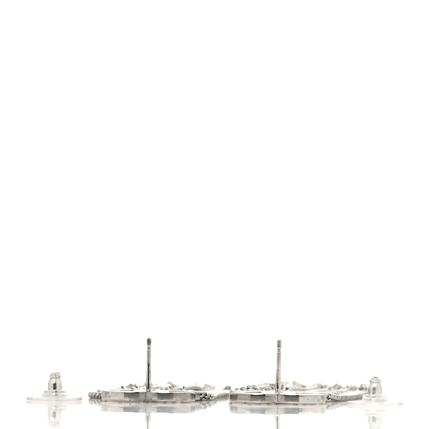 Baguette Crystal CC Chain Drop Earrings Silver