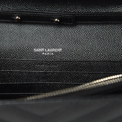 Saint Laurent Grain De Poudre Matelasse Chevron Monogram Chain Wallet Black 6 of 11