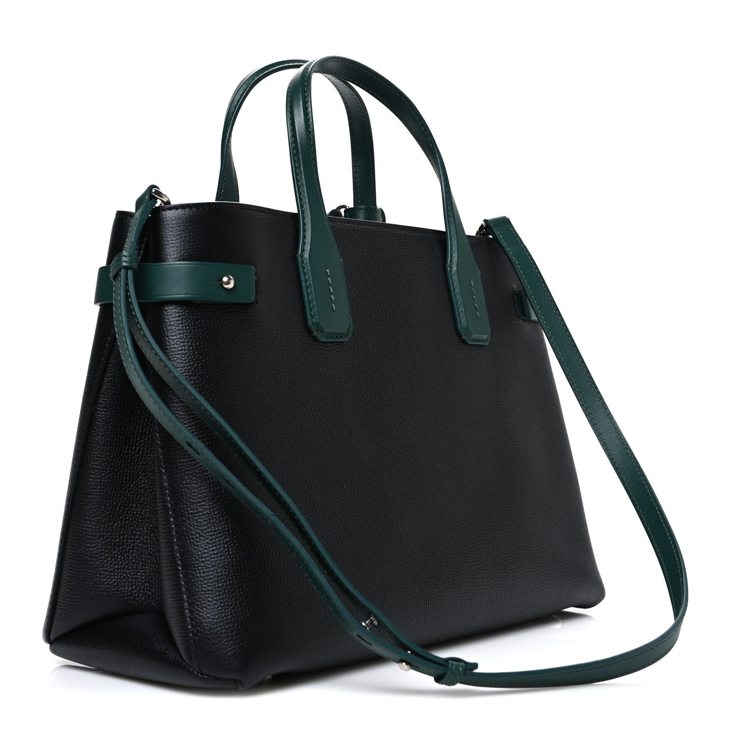 Derby Calfskin House Check Medium Banner Tote Black Sea Green