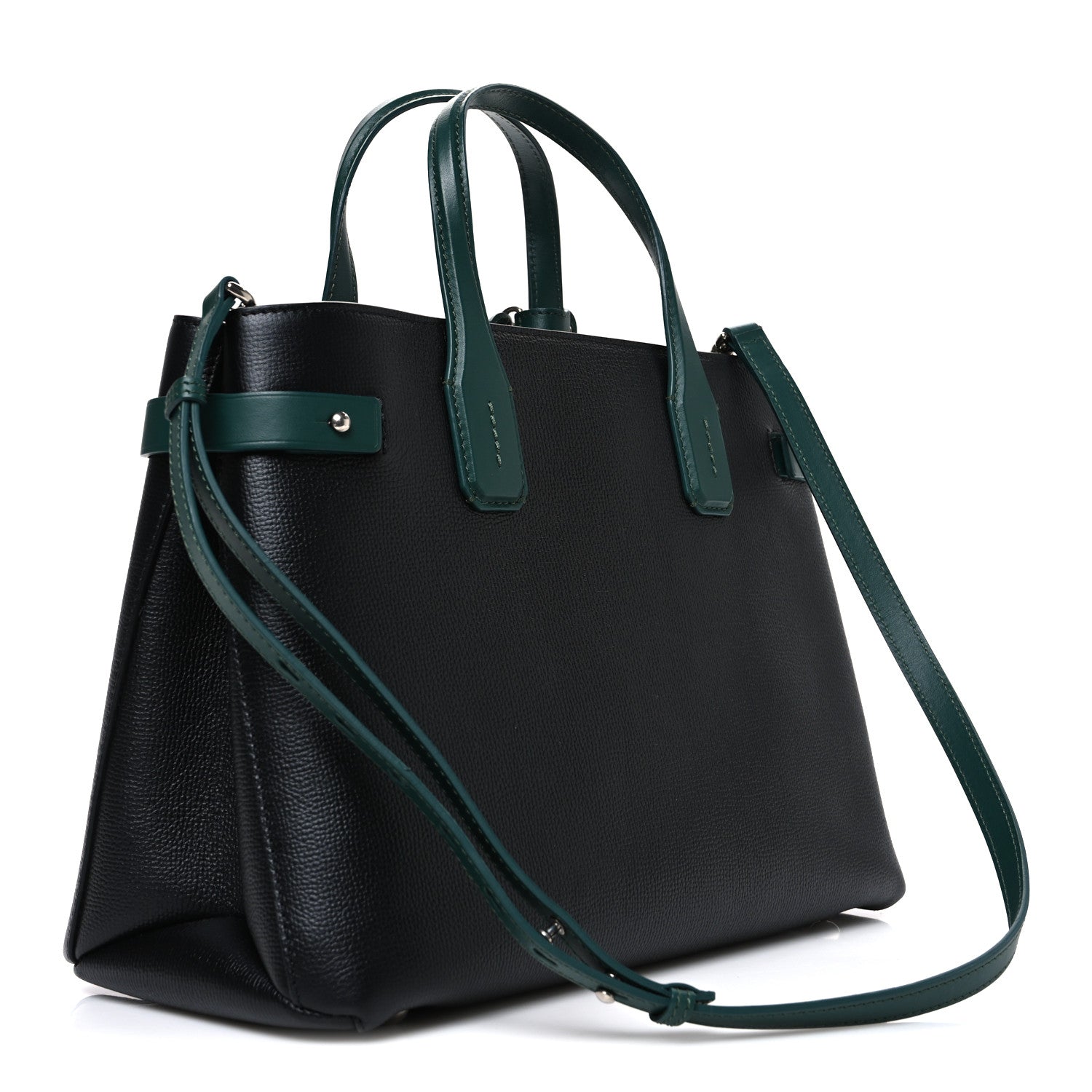 Burberry Derby Calfskin House Check Medium Banner Tote Black Sea Green 3 of 11
