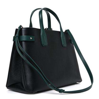 Burberry Derby Calfskin House Check Medium Banner Tote Black Sea Green 3 of 11