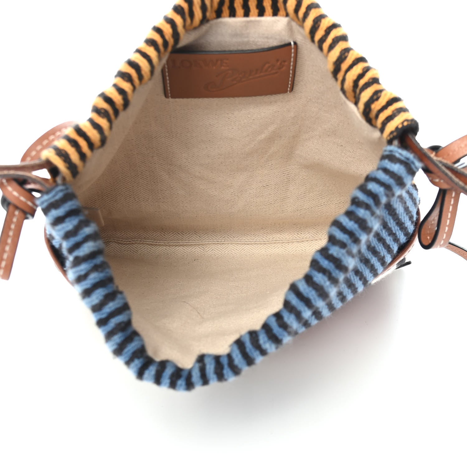 Loewe Canvas Calfskin Print Paulas Ibiza Stripes Cushion Crossbody Tan Multicolor 5 of 10