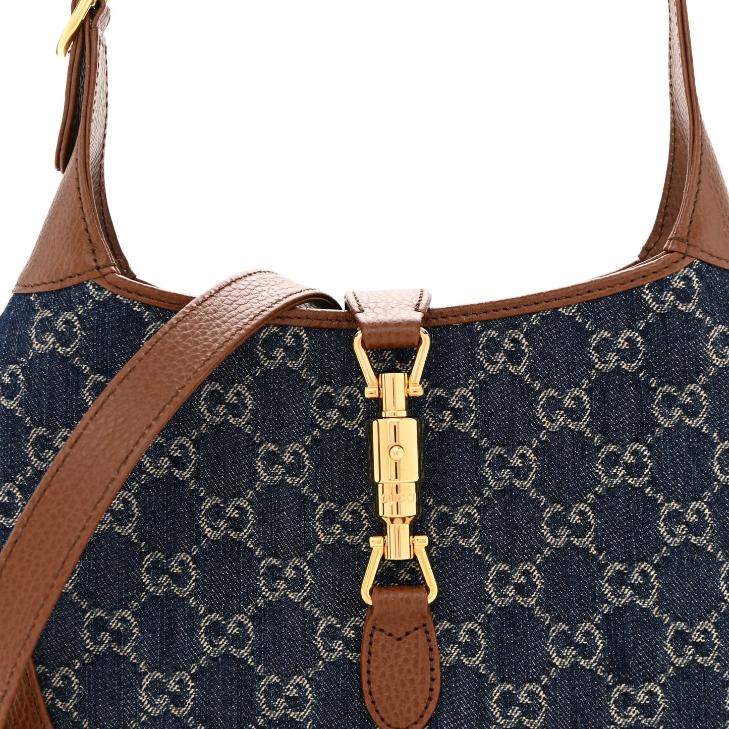 New Denim GG Monogram Calfskin Small Jackie 1961 Hobo Blue Tea Cuir