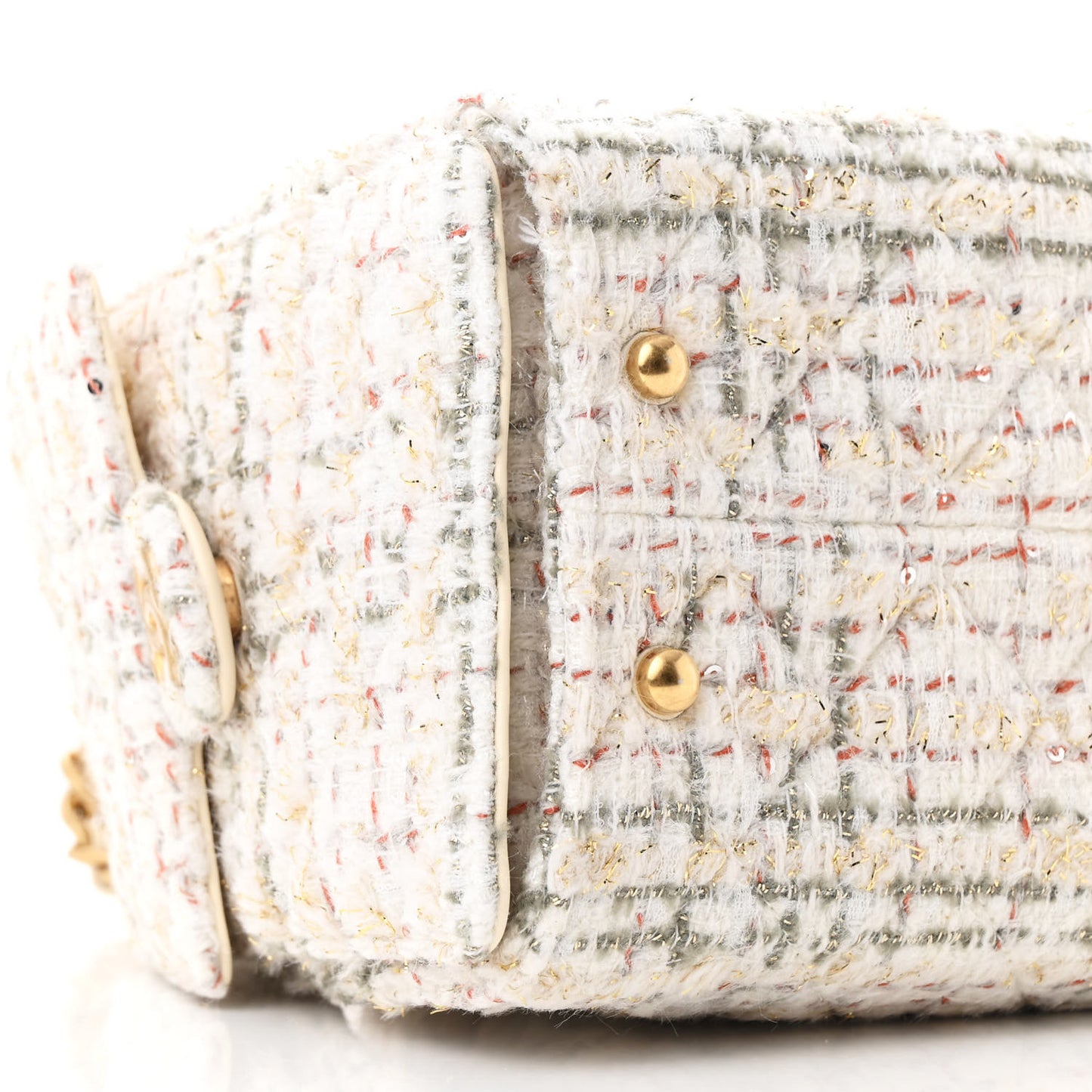 Tweed Quilted Small Chanel 25 Handbag Ecru Khaki Gold Red