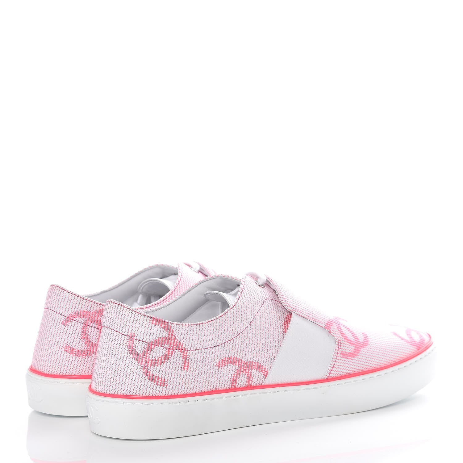 Chanel Embroidered Calfskin Womens CC Sneakers 41 White Fluo Pink 4 of 10