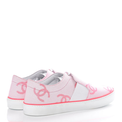 Chanel Embroidered Calfskin Womens CC Sneakers 41 White Fluo Pink 4 of 10