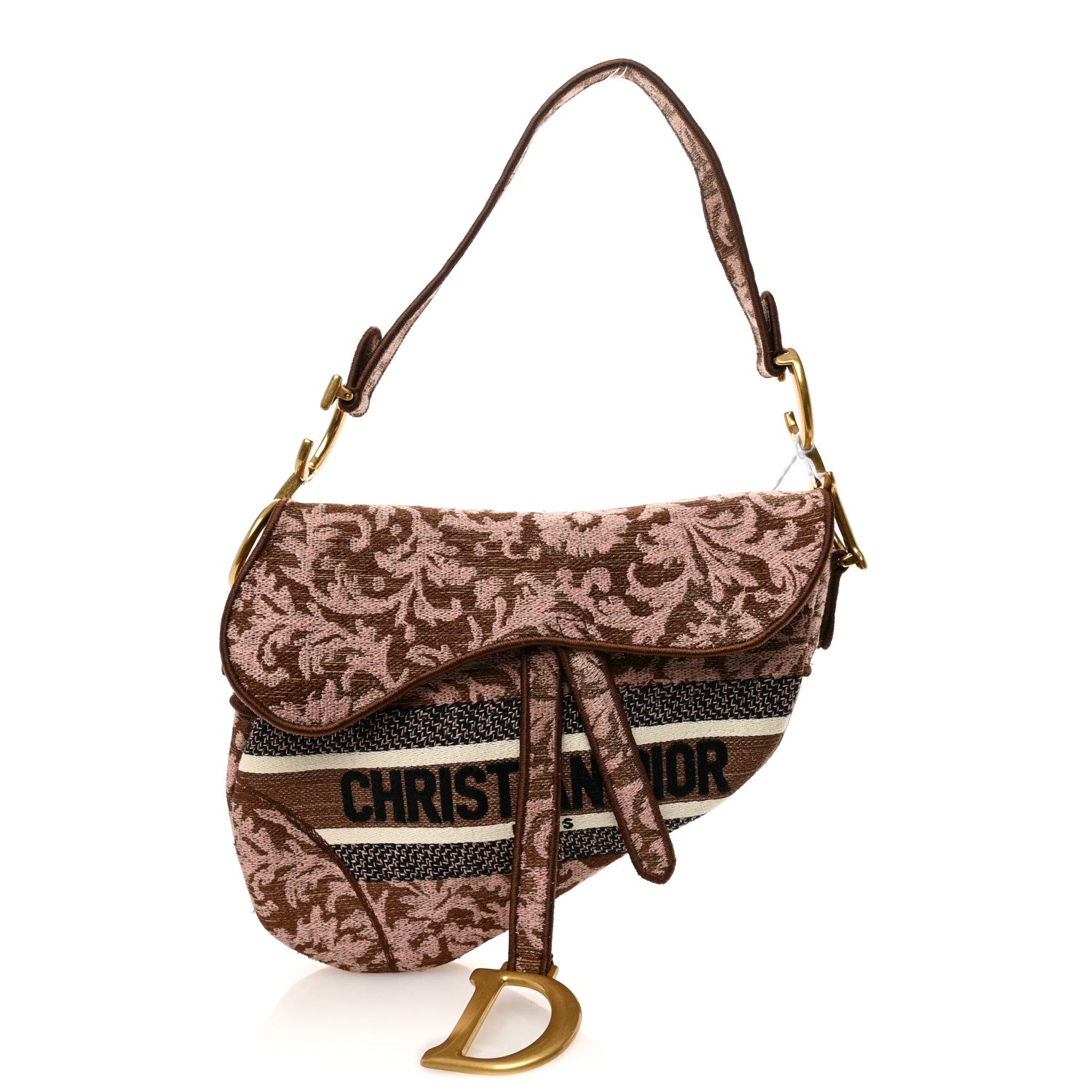 Christian Dior Canvas Embroidered Brocart Saddle Bag Metallic Pink 1 of 12