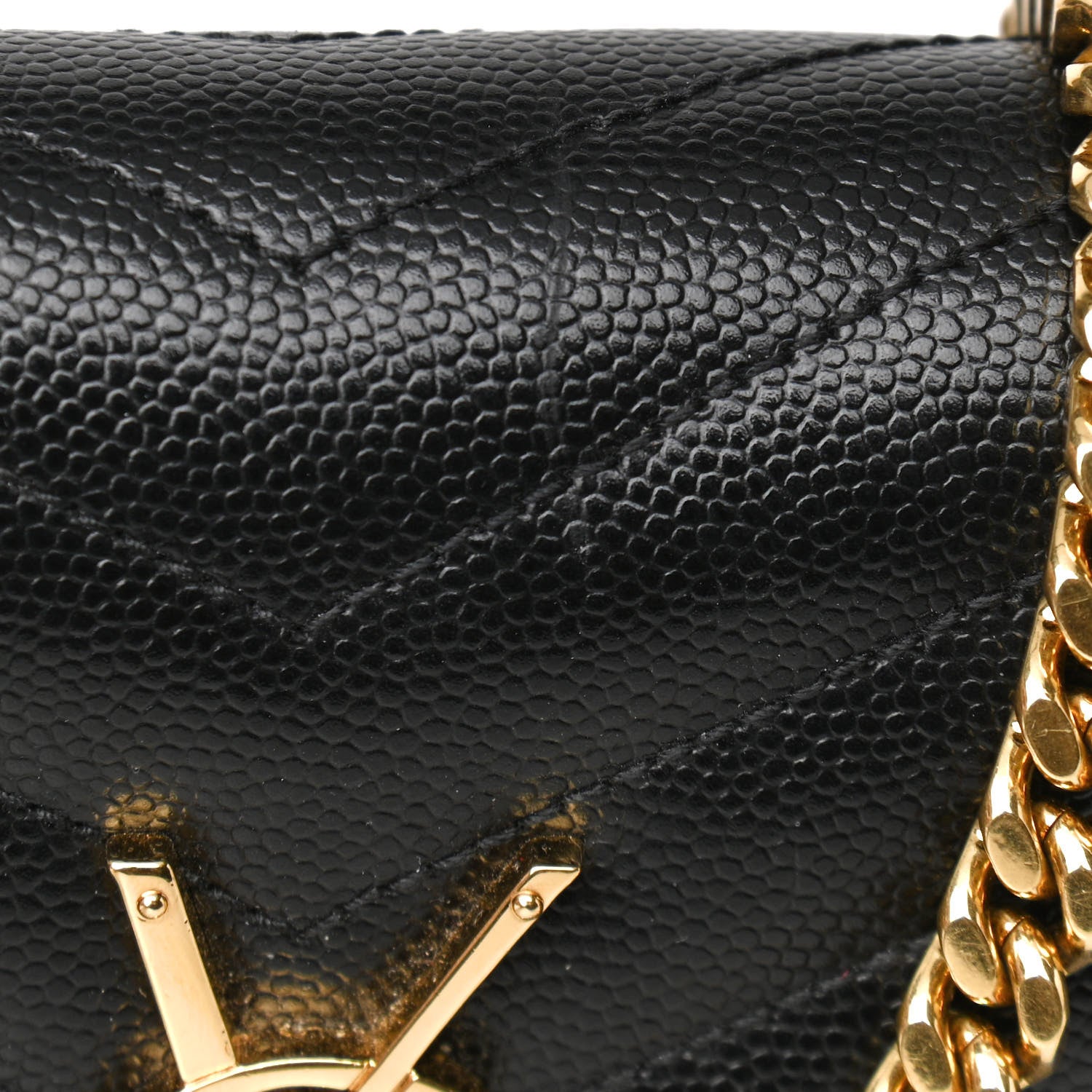 Saint Laurent Grain De Poudre Matelasse Chevron Monogram Chain Wallet Black 9 of 12