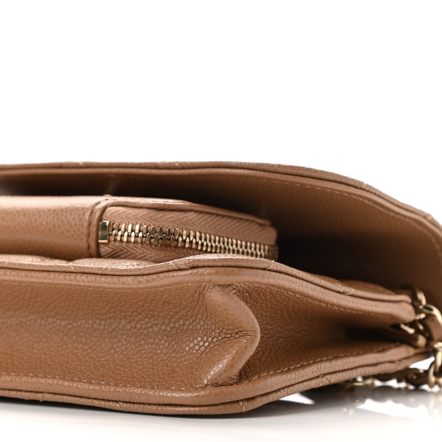 Caviar Quilted Business Affinity Clutch With Chain Flap Dark Beige