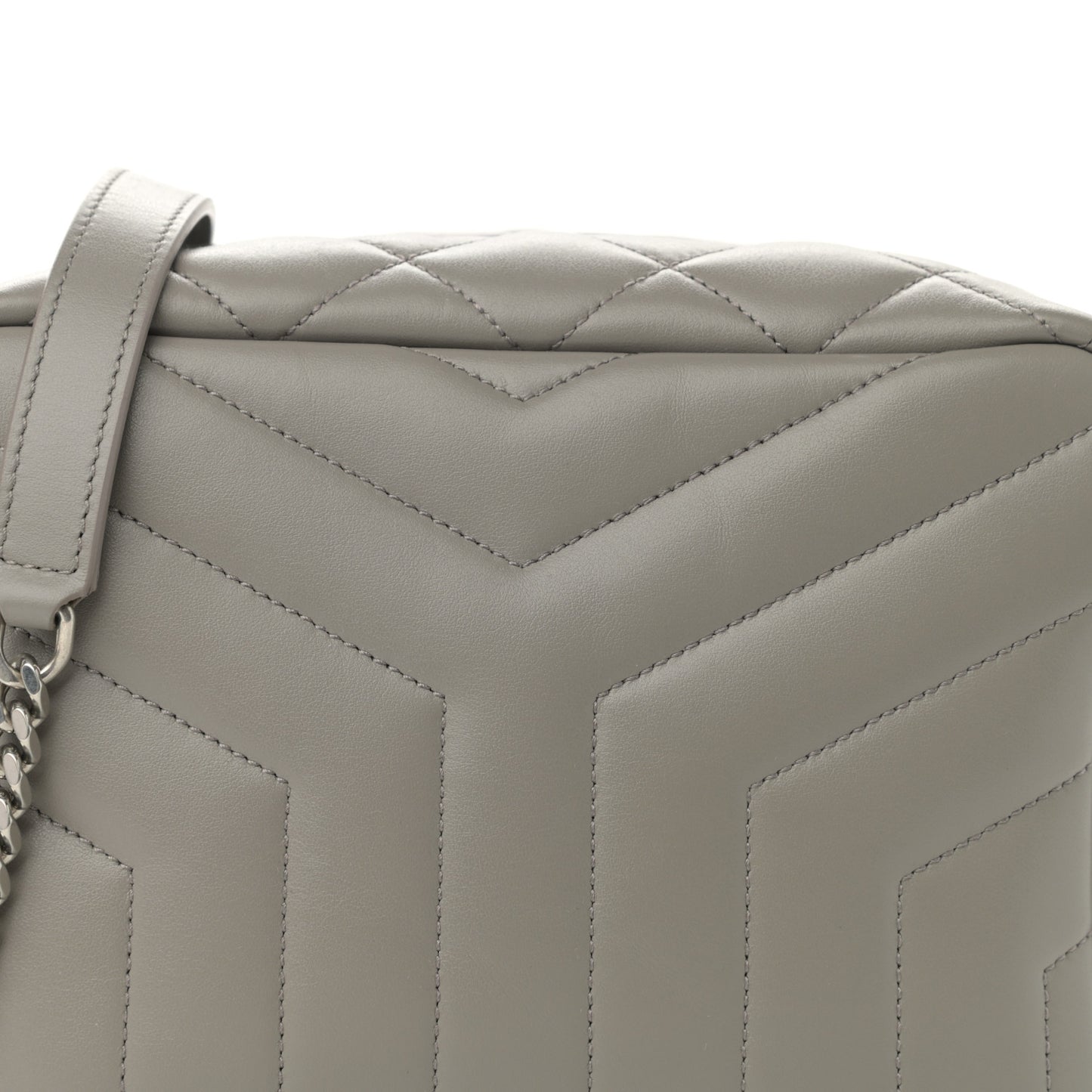 Calfskin Y Quilted Monogram Small Loulou Bowling Bag Light Gray