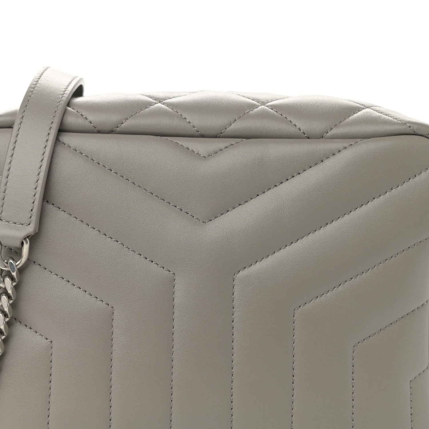 Saint Laurent Calfskin Y Quilted Monogram Small Loulou Bowling Bag Light Gray 8 of 11