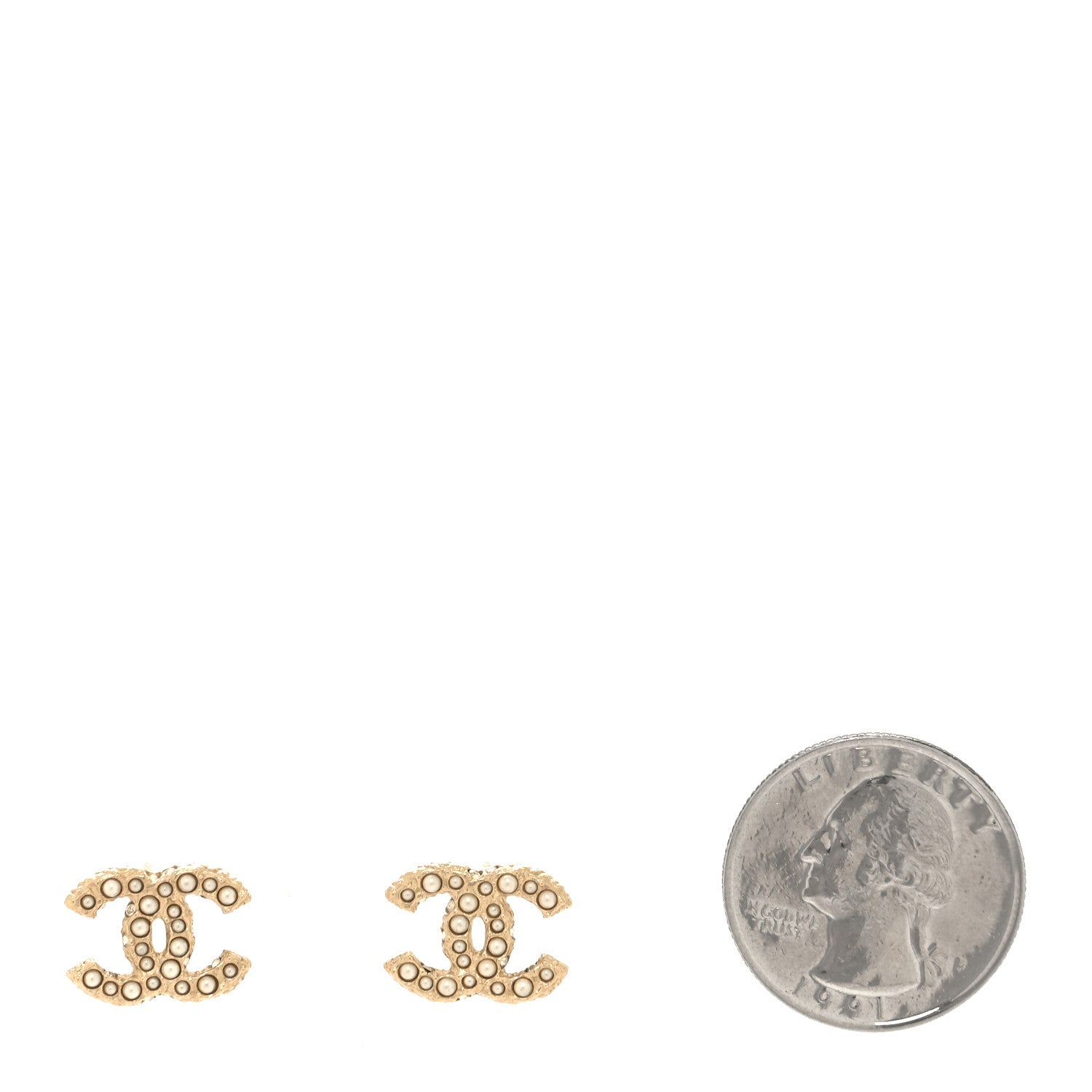 Chanel Metal Graduated Pearl Crystal CC Earrings Light Gold 2 of 5