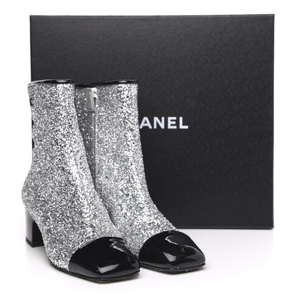 Chanel Glitter Patent Cap Toe Short Boots 38 Silver 9 of 9