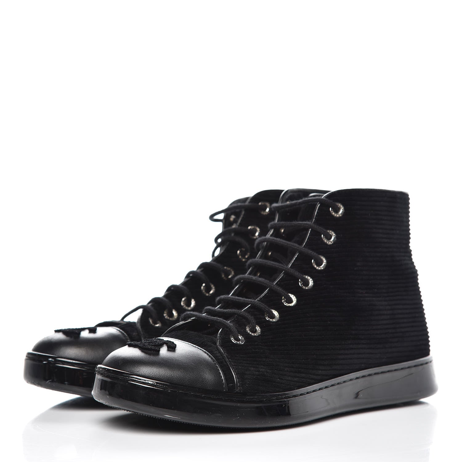 Chanel Corduroy Lambskin High Top Sneakers 36.5 Black 3 of 12