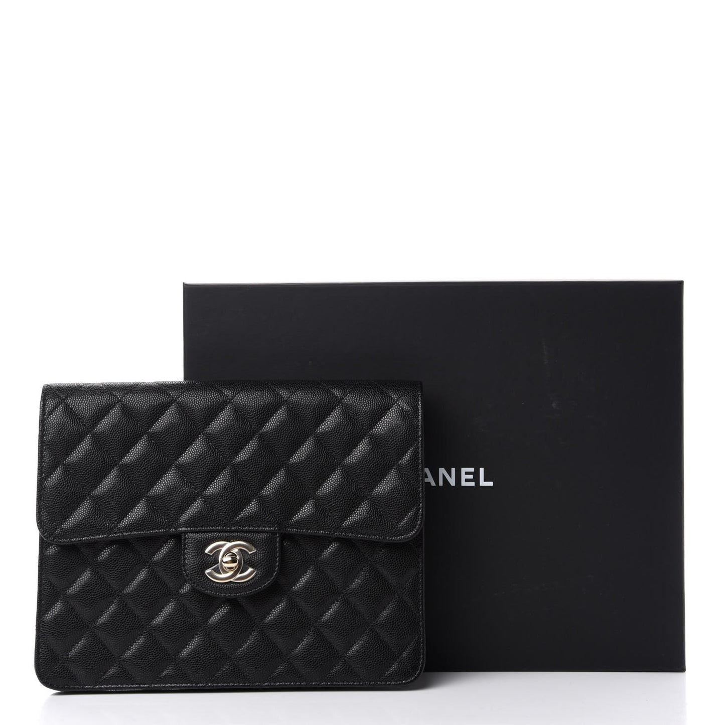 Caviar Quilted Square Flap Clutch Black