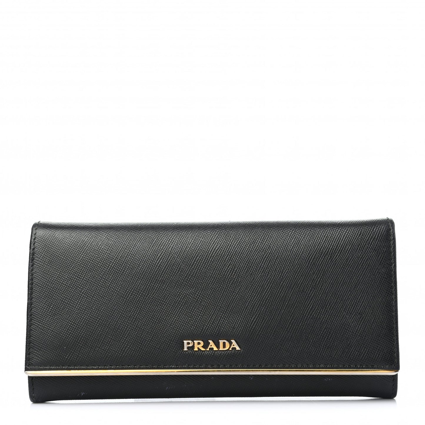 Saffiano Metal Bar Continental Flap Wallet Black