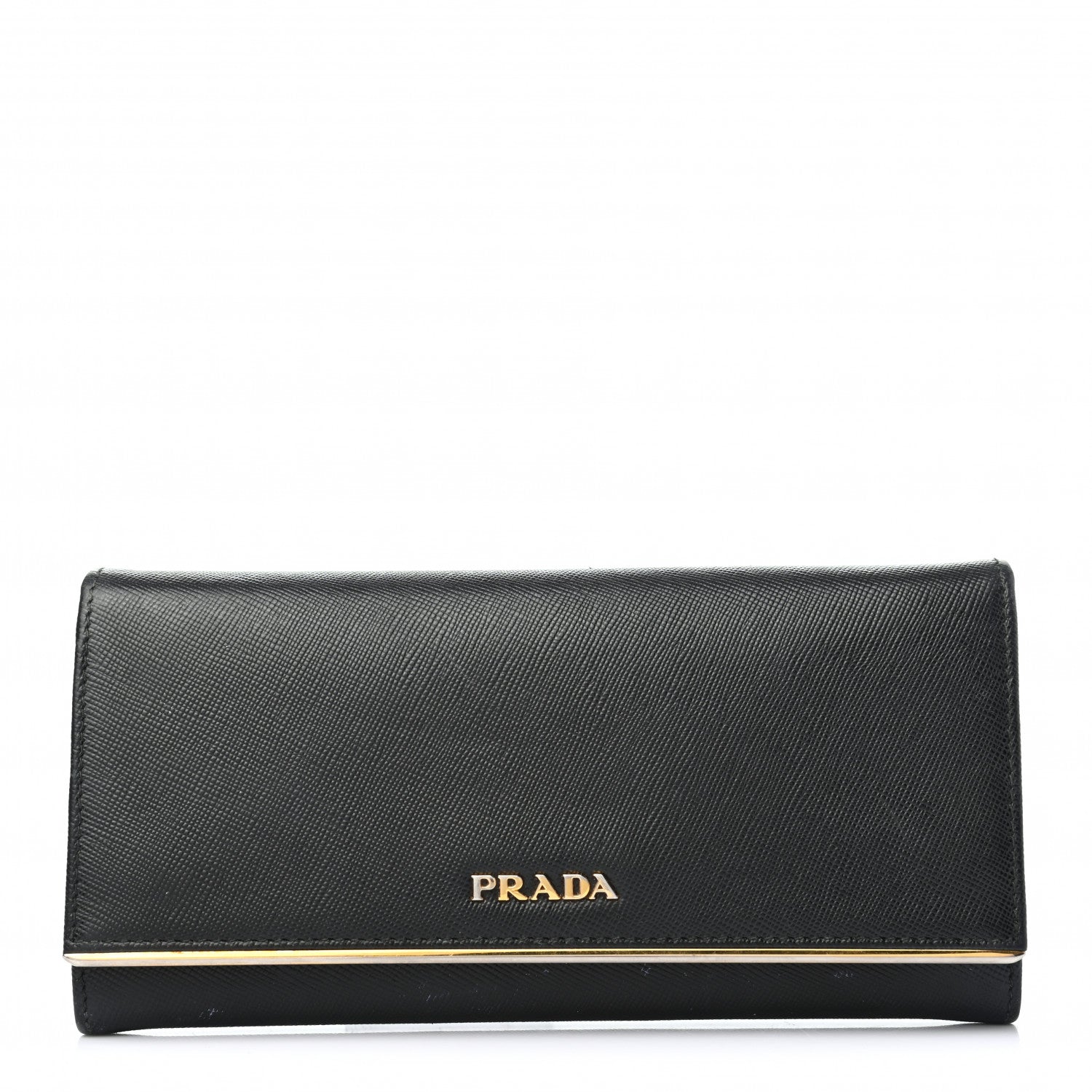 Prada Saffiano Metal Bar Continental Flap Wallet Black 1 of 7