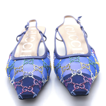 Gucci Tela Retino Nappa Charlotte Crystal GG Monogram Square G 35mm Slingback Pumps 39.5 Splash Net Blue Witch 2 of 7