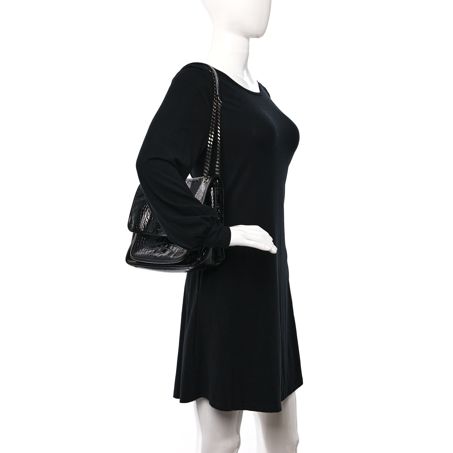 Saint Laurent Patent Crocodile Embossed Lambskin Monogram Medium Niki Chain Satchel Black 2 of 12