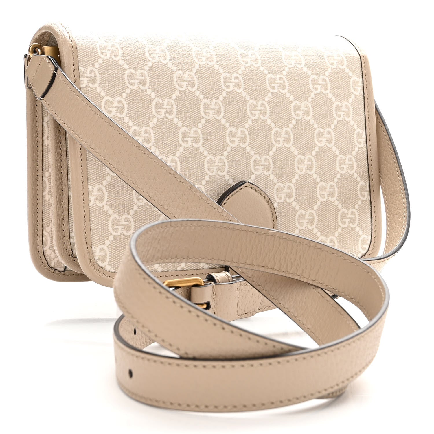 Gucci GG Supreme Monogram Textured Dollar Calfskin Mini Retro Interlocking G Flap Shoulder Bag Beige Mystic White Oatmeal 3 of 10
