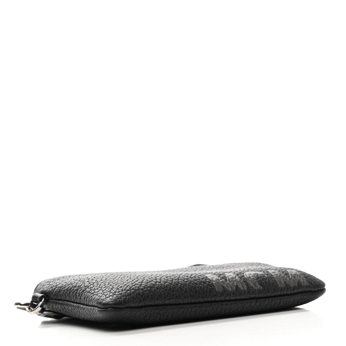 Calfskin Wristlet Logo Pouch Black