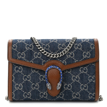 Gucci New Denim GG Monogram Dollar Calfskin Enamel Mini Dionysus Chain Wallet Blue Tea Cuir Epilog Electric Blue 1 of 10