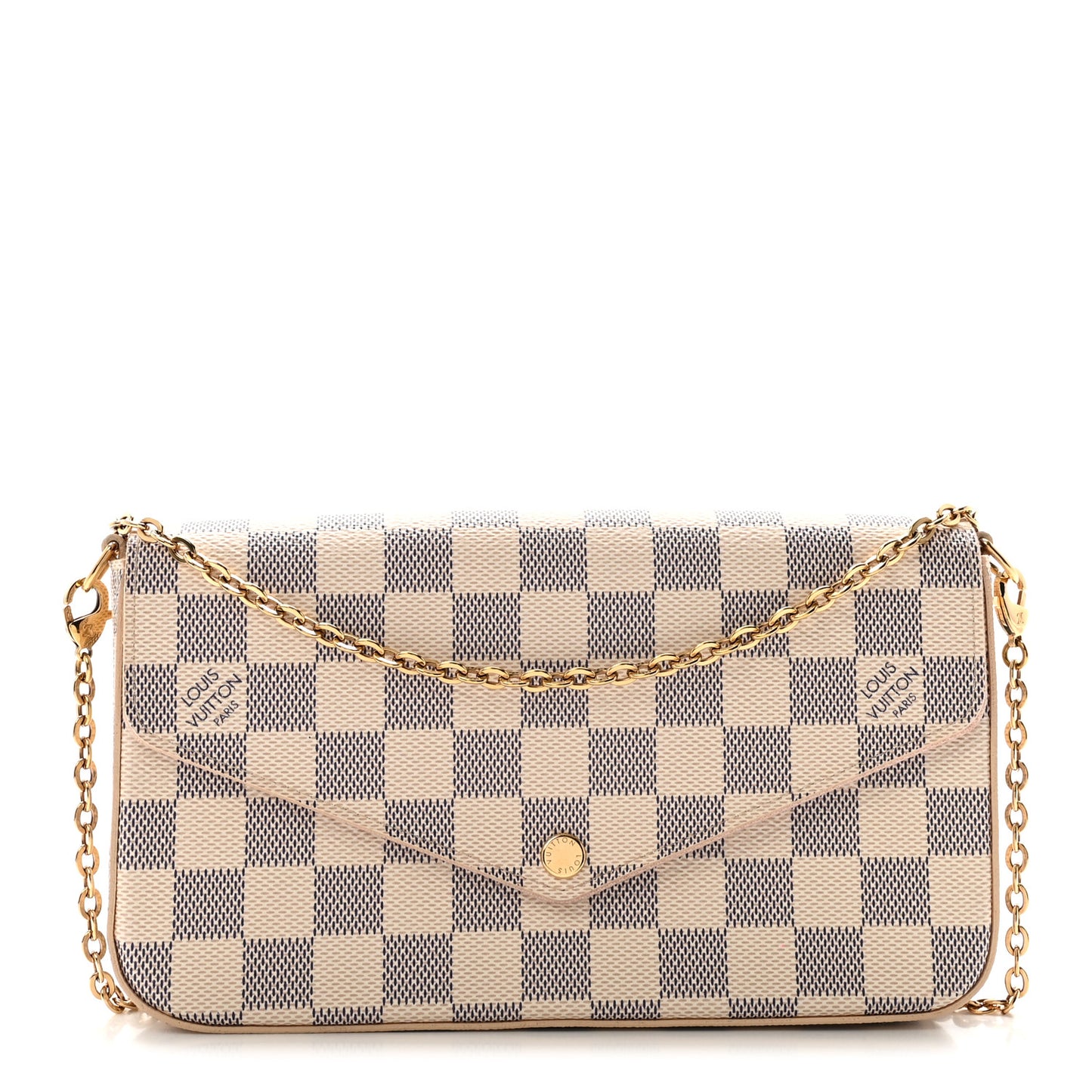 Damier Azur Pochette Felicie Chain Wallet Rose Ballerine