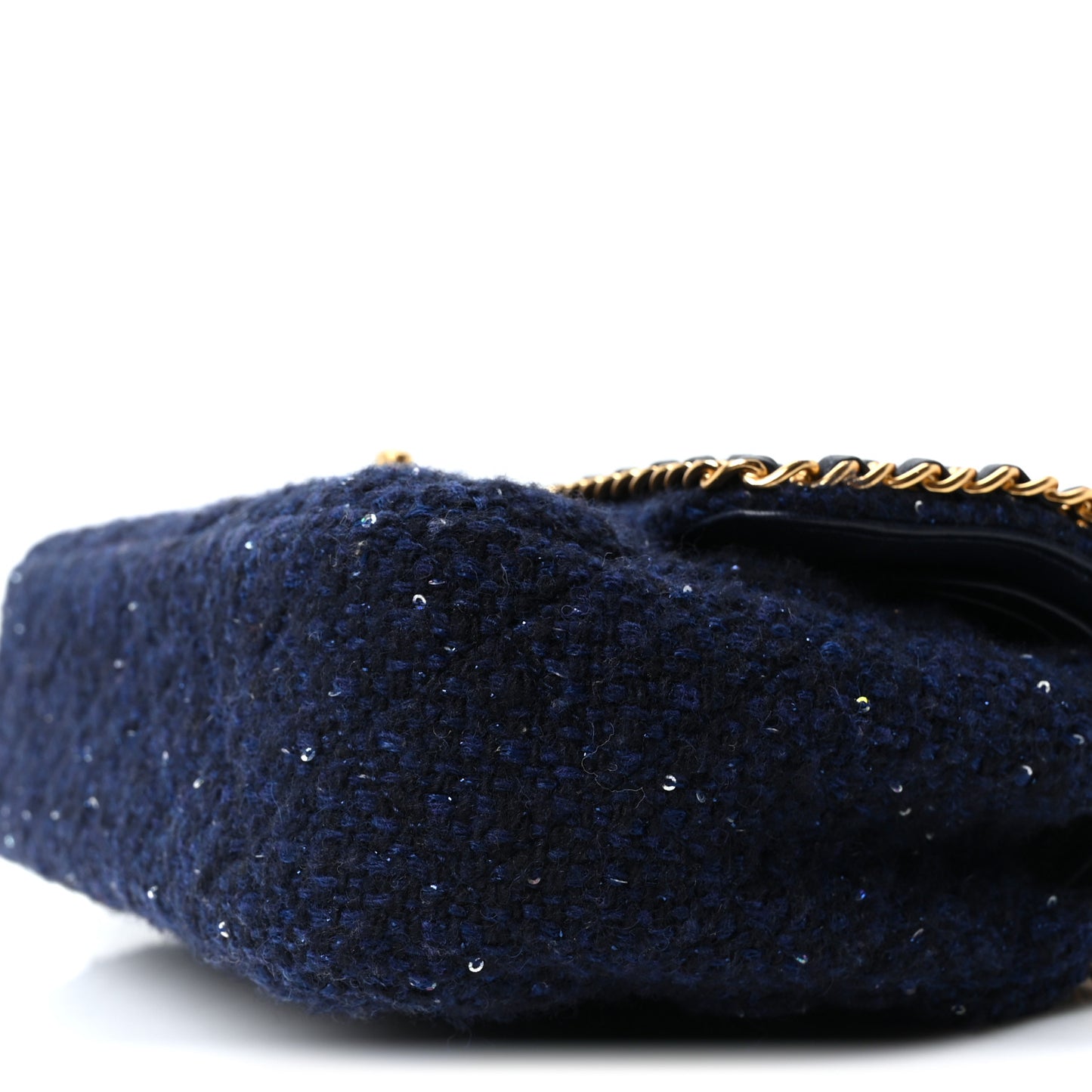 Tweed Sequin Timeless Classic Chained Double Flap Navy Blue