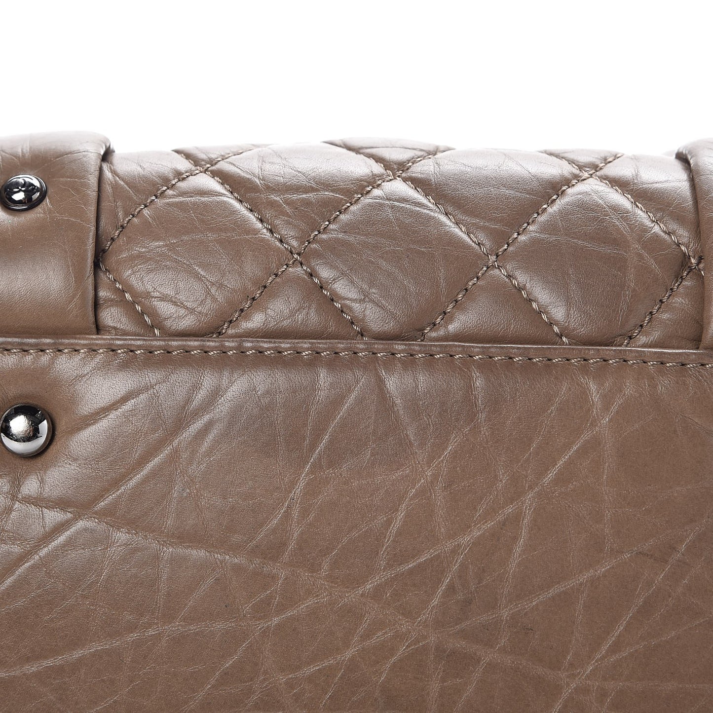 Distressed Lambskin Lady Braid Small Tote Taupe