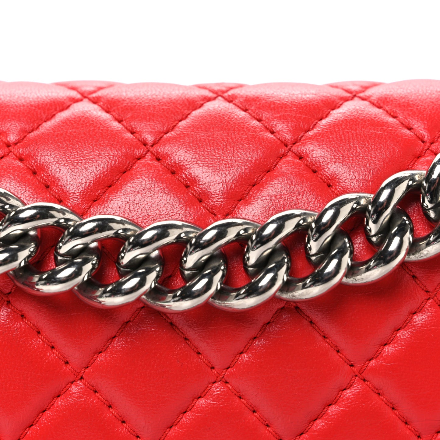Lambskin Rubber Quilted Medium Two Tone Boy Flap Red Black