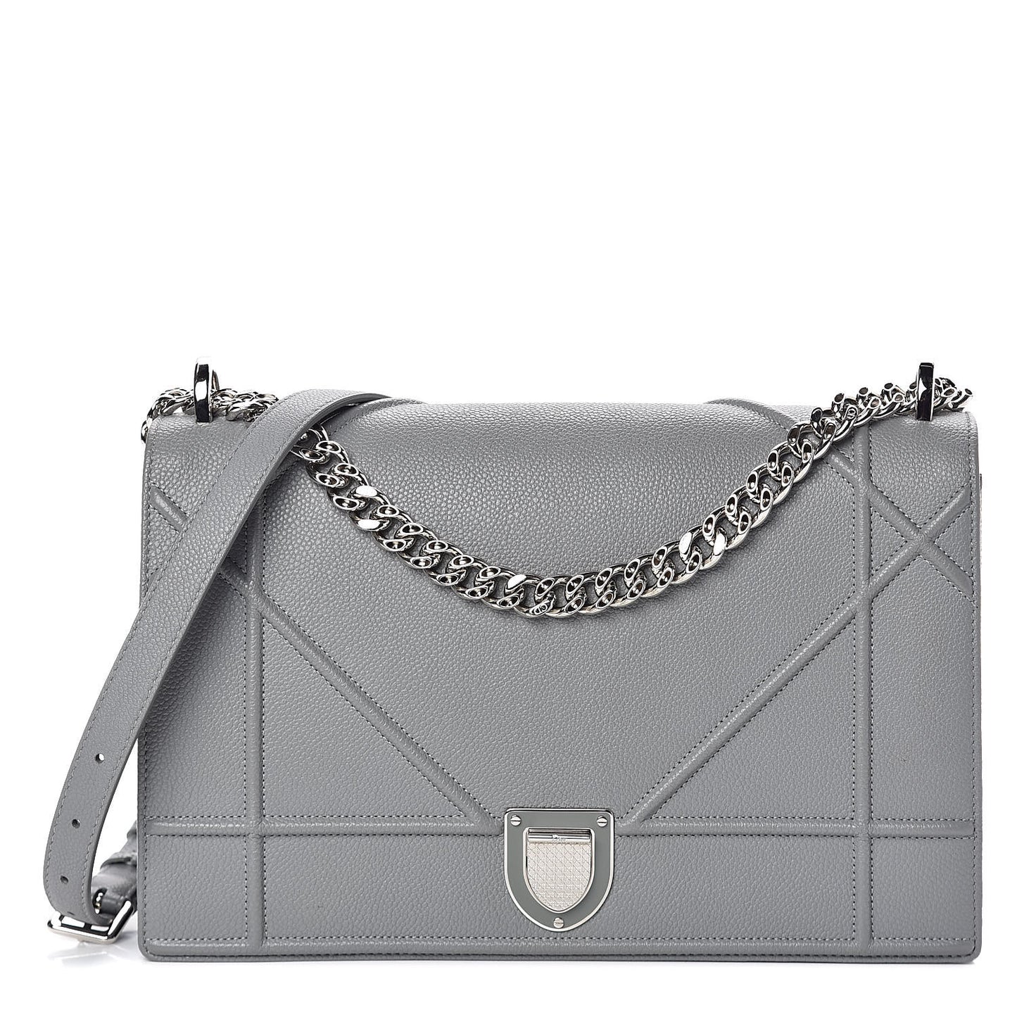 Grained Calfskin Large Diorama Flap Bag Grey