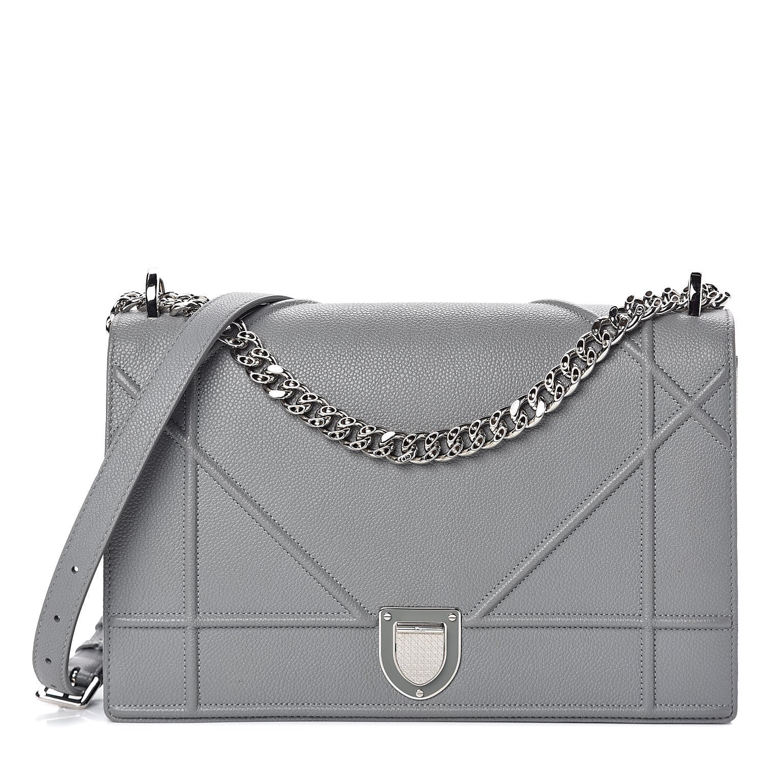 Christian Dior Grained Calfskin Large Diorama Flap Bag Grey 1 of 9