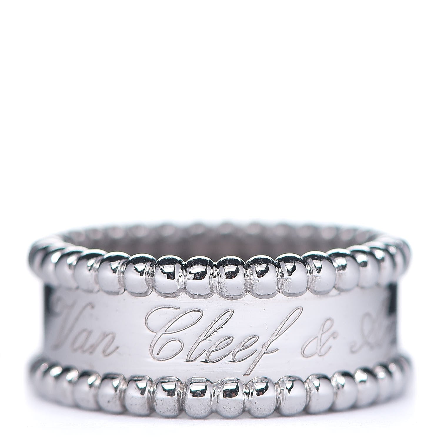 Van Cleef & Arpels 18K White Gold Perlee Signature Ring 48 4.5 1 of 7