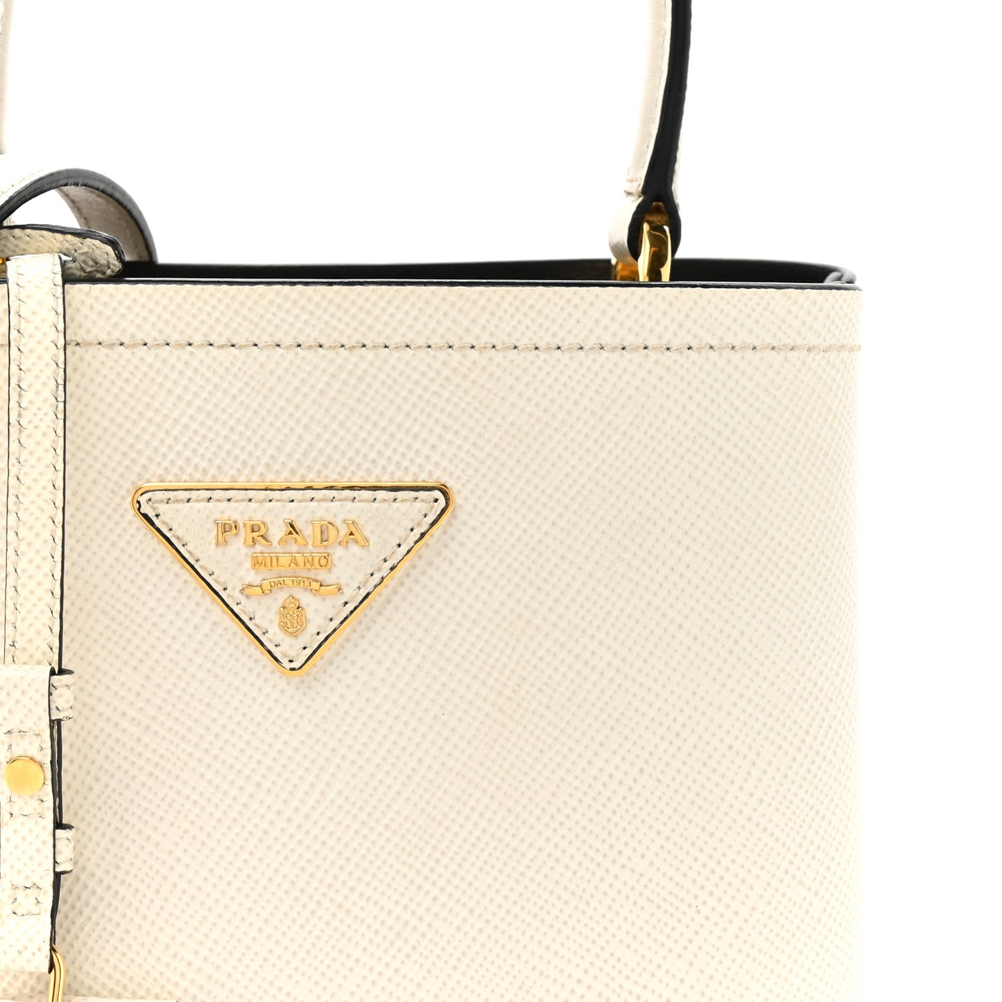 Saffiano Cuir Calfskin Small Panier Bucket Bag White Black