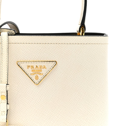 Prada Saffiano Cuir Calfskin Small Panier Bucket Bag White Black 8 of 13