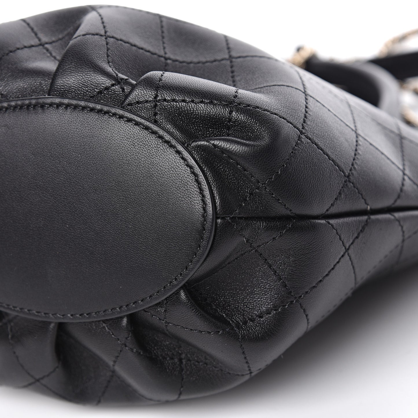 Lambskin Stitched Small Shopping Tote Black