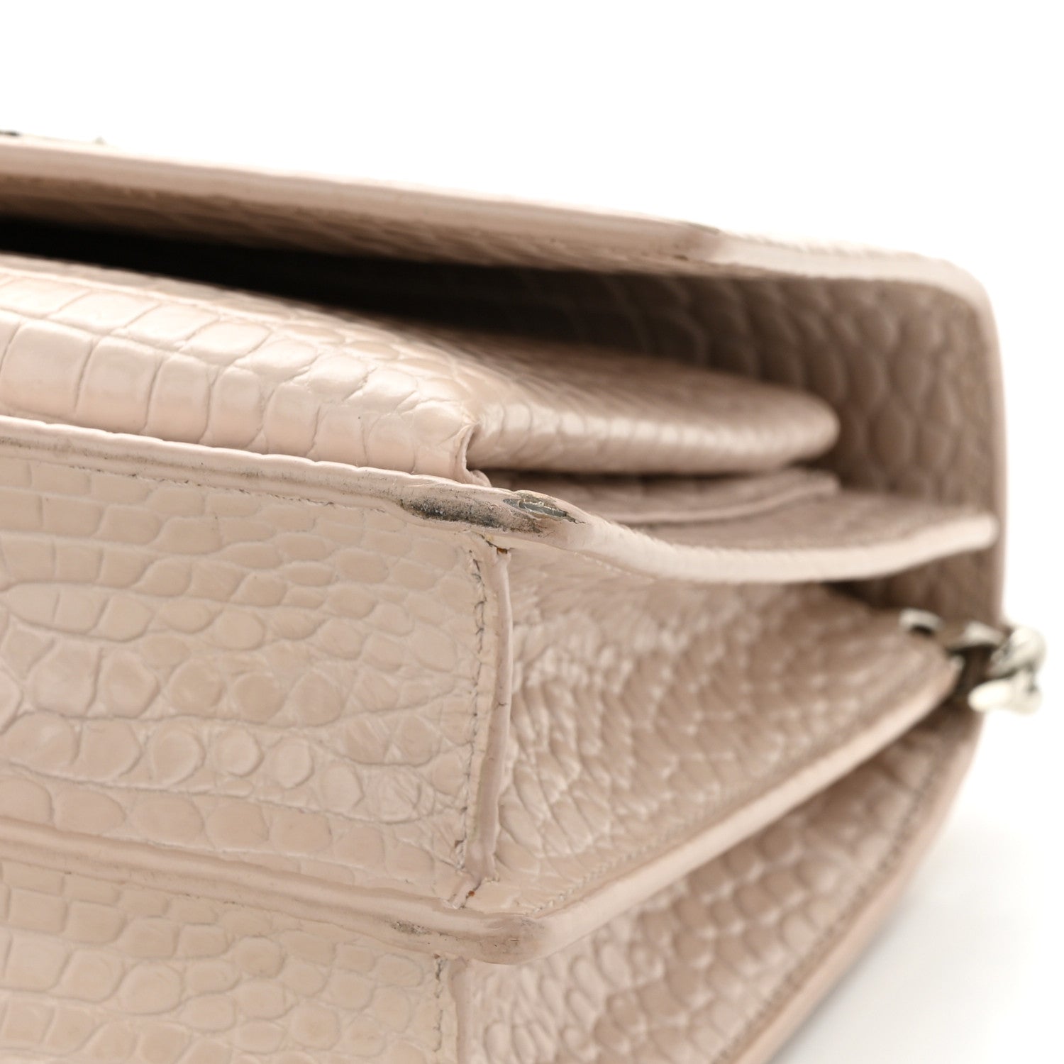 Saint Laurent Calfskin Crocodile Embossed Medium Monogram Sunset Dark Beige 14 of 17