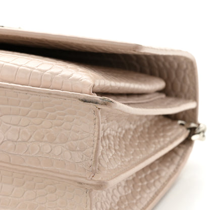 Saint Laurent Calfskin Crocodile Embossed Medium Monogram Sunset Dark Beige 14 of 17