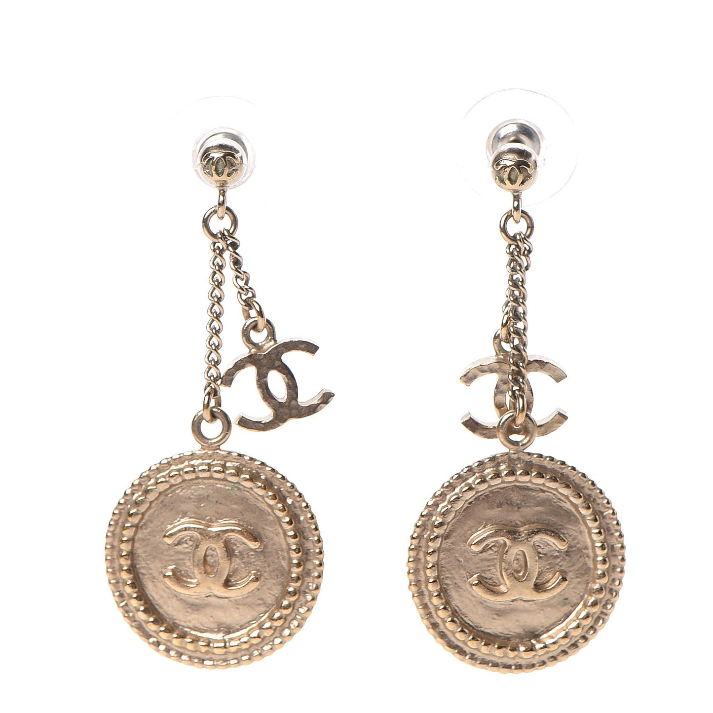 Medallion Clover CC Drop Earrings Light Gold